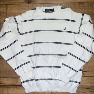 Nautica Striped Sweater Men’s Size M White With Navy Stripes